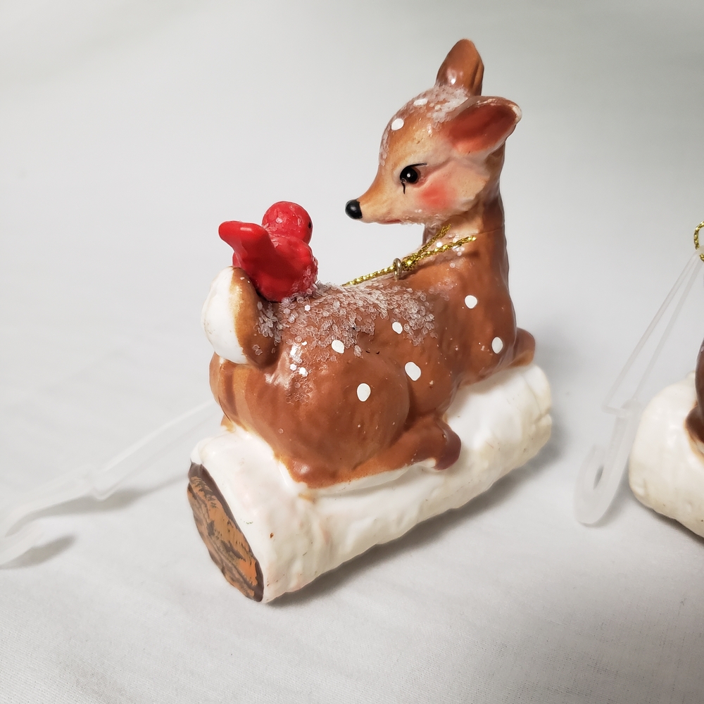 Charming Holiday Retro Deer Ornaments with Red Bird Accents - Picture 5 of 8